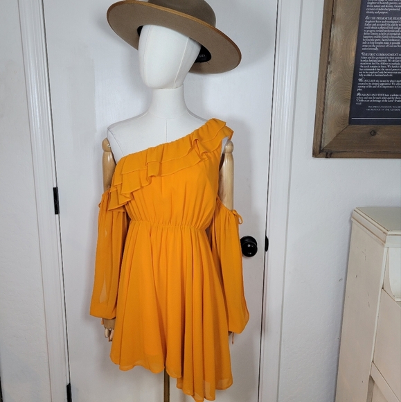 Revolve x Michael Costello Everett One Shoulder Orange Shift Dress Size Small - Picture 1 of 12